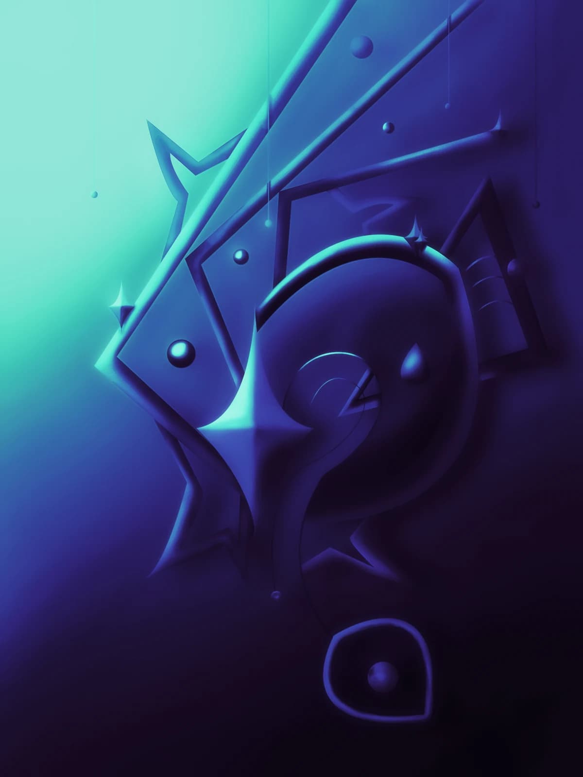 Sculptural blue emblem