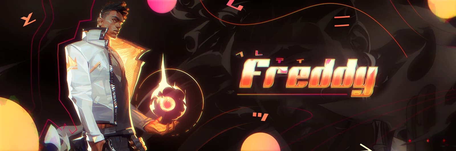 Character illustration and bold orange display lettering