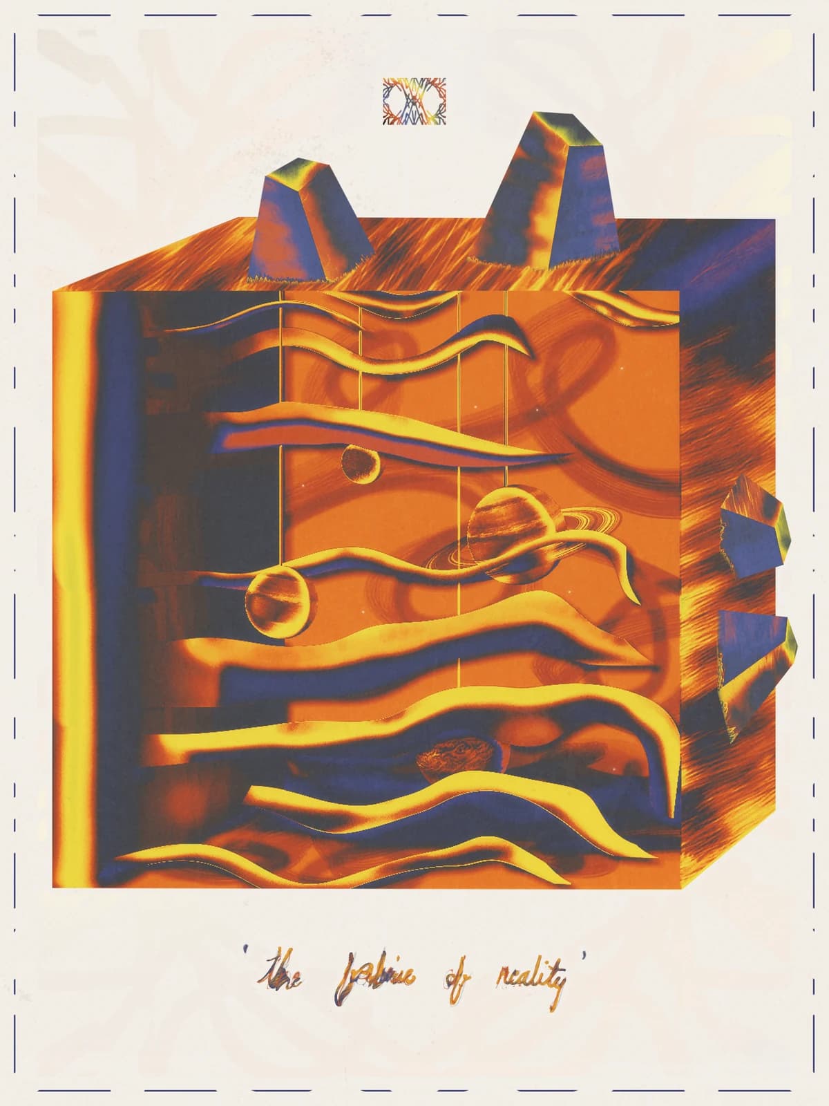Warm orange ribbon composition on a cream poster